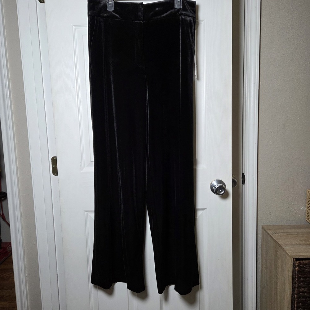 Calvin Klein sz 14 Women's Black Velvet Wide-Leg Whitney Dress Pants holiday NWT